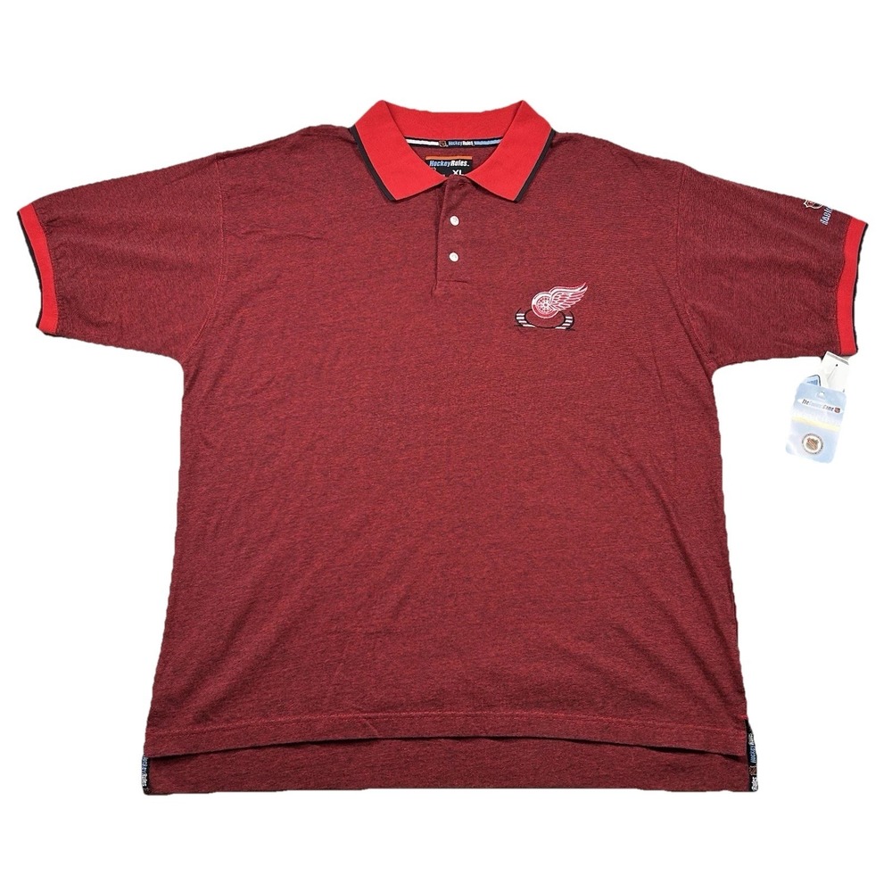 Vintage Redwings Shirt Mens XL Detroit Hockey Rules NHL Golf Polo Y2K Ringer